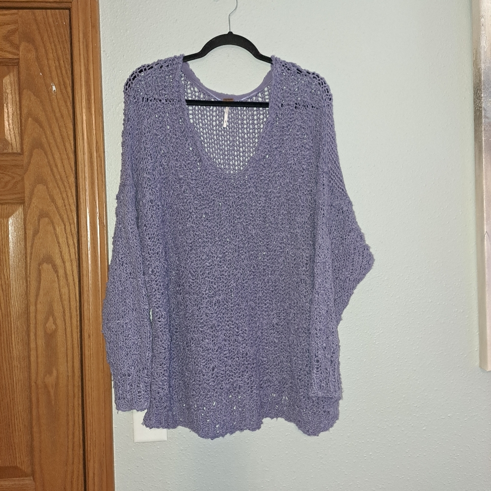 Free People Sunday Shore Lilac Color Pullover Open Knit Sweater - Picture 4 of 10